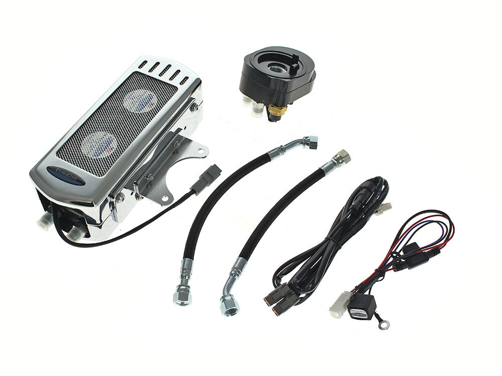 UltraCool UC-SMT-1C Fan Assisted Side Mount Oil Cooler Kit Chrome for Touring 92-08/FXR 92-94