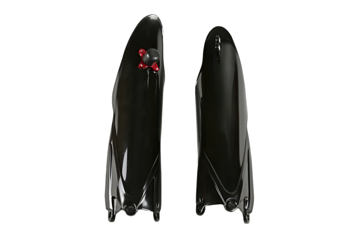 UFO Fork Slider Protectors Black w/Quick Starter for Yamaha YZ125/YZ250 22-23/YZ250F 10-23/YZ450F 10-22