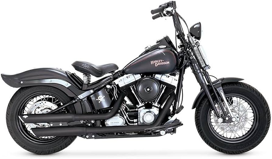 Vance & Hines V46842 Twin Slash 3" Slip-On Mufflers Black for Softail FLS/FLSTN 07-17