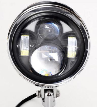 DNA Specialty Style Headlight 5 3/4" Tribar Style with Angel Eye LED Chrome Face Lens Fits Harley Davidson & Custom