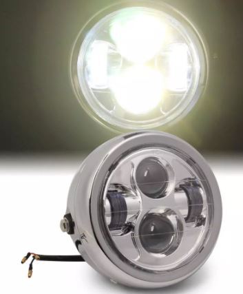 Headlight 6.5" 40w Daymaker style with CHROME Shell Suit Cafe Racer Motorcycle Bobber Customs