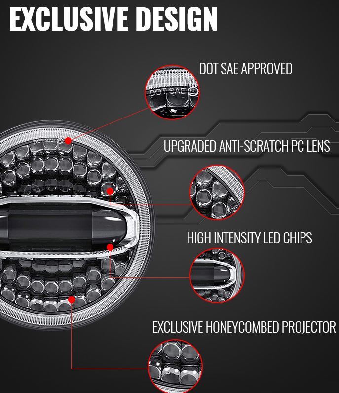 Headlight New 7" Led Projector 108W DOT E9 Led Softail Heritage & Fatboy Fl, Touring Flt & Indian Sale 1/2 Price Special till sold out