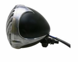 Headlight 4.5" Style E Marked Black with Chrome & Black Grill Old School Bobber Style