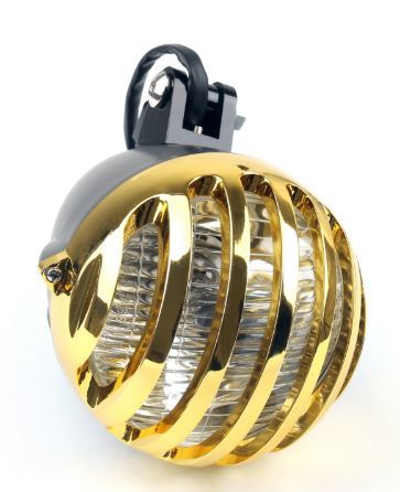 Headlight 9" Style Scalloped E Marked Black with Gold Grill Old School Bobber Custom Chopper Style