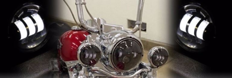 Headlight 7" LED 80w Daymarker Black Face Kit inc 4 1/2" Spots Suit Softail Heritage & Fatboy Fl & Touring Flt, Indian & Triumph Models
