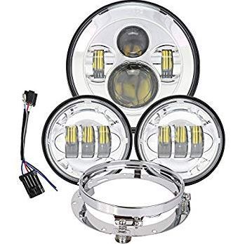 Headlight Set Daymaker Style 7" Touring Set Headlight Spot & Mount Ring Chrome Face 14-up Touring Models Fits Harley Davidson