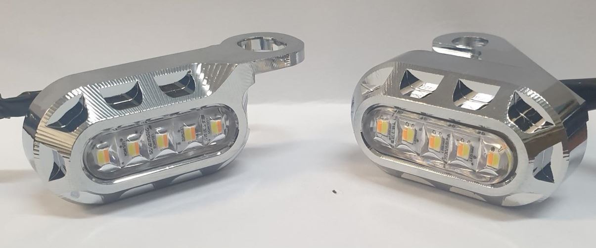 Twin Power Universal Billet Under Control Turn Signals Chrome with Clear Lens for Softail 15-Up/Touring 09-Up Models w/Cable Clutch