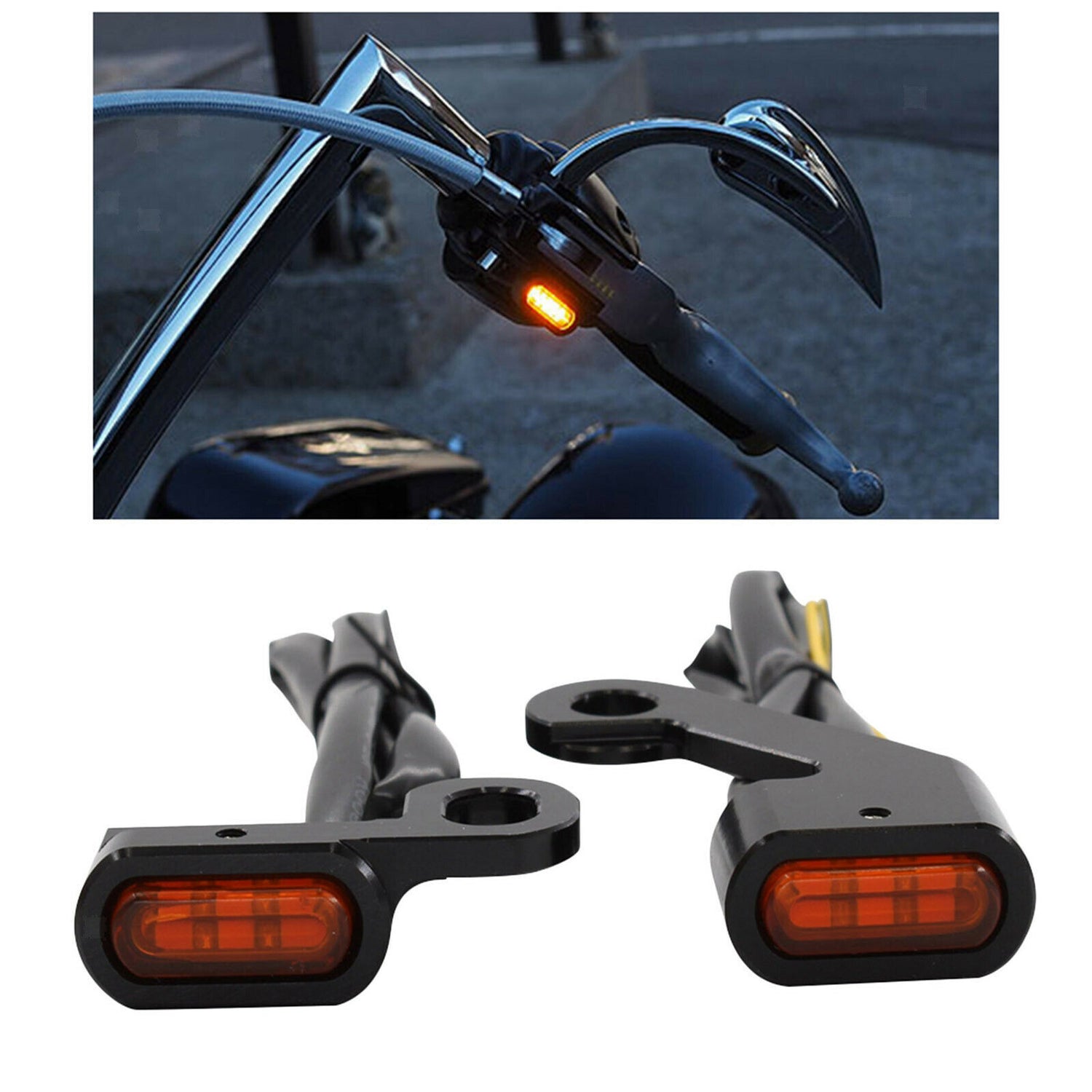 Twin Power Universal Billet Under Control Turn Signals Black with Amber Lens Fits Sportster 2004-Later Models