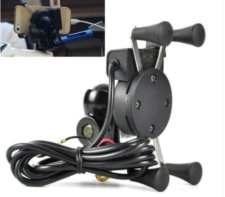 Twin Power X-Grip 3.5-6 Inch Motorcycle Bike Handlebar Cell Phone Mount Holder with USB Charger