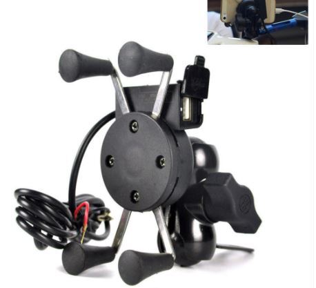 Twin Power X-Grip 3.5-6 Inch Motorcycle Bike Handlebar Cell Phone Mount Holder with USB Charger