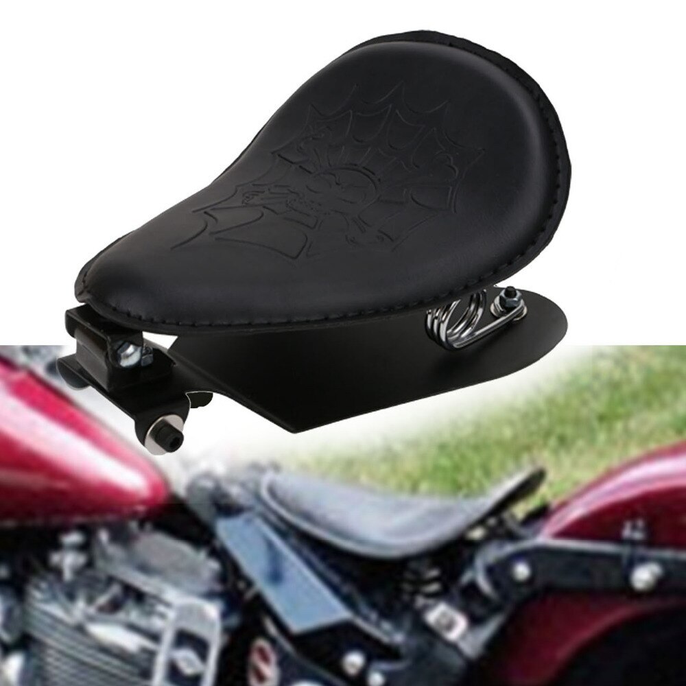 Twin Power Small Size Black Leather Solo Seat with Skull (Seat Only)