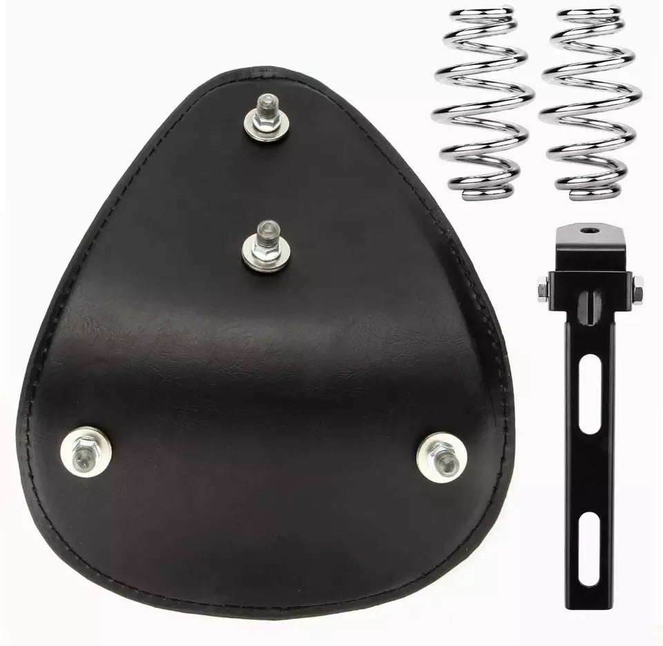 Twin Power Seat Combo Slim Small Size Black Leather Solo Seat and with Chrome Barrel Spring set
