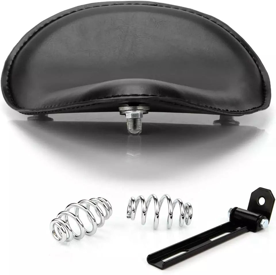 Twin Power Seat Combo Slim Small Size Black Leather Solo Seat and with Chrome Barrel Spring set