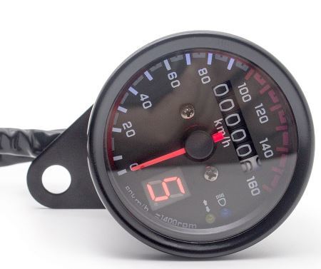 Speedo KMH Black w/Black Face with LED T/Signal Neutral & Gear Display Universal Use Fits all Motorcycles Bobbers Customs