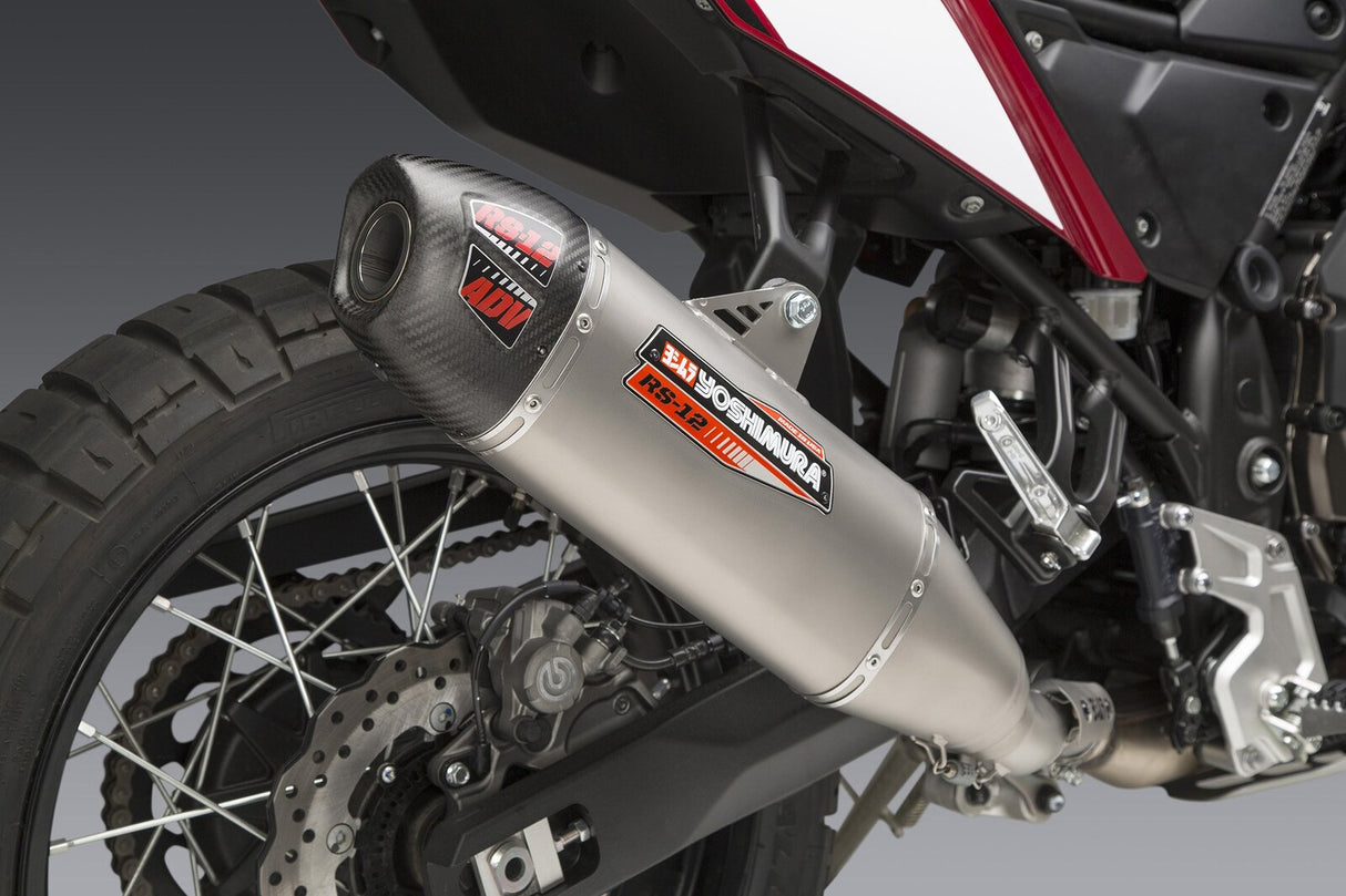 Yoshimura RS-12 Street Stainless Works Finish Slip-On Muffler w/Stainless Sleeve/Carbon End Cap for Yamaha Tenere 700 2021-2024