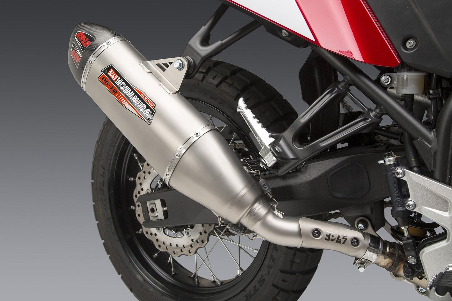 Yoshimura RS-12 Street Stainless Works Finish Slip-On Muffler w/Stainless Sleeve/Carbon End Cap for Yamaha Tenere 700 2021-2024