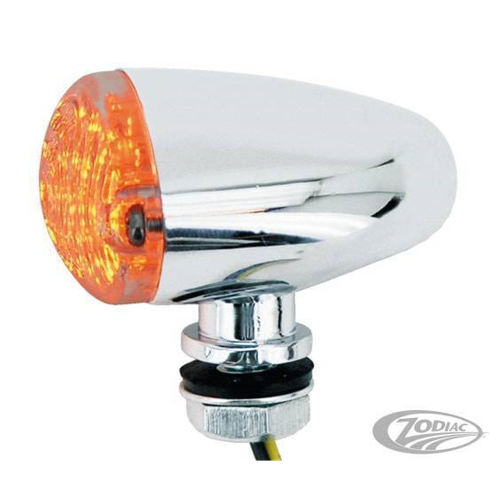 Zodiac Z160371 Front Fork Mounted Oval Marker Lights w/Amber Lens Chrome (Pair)