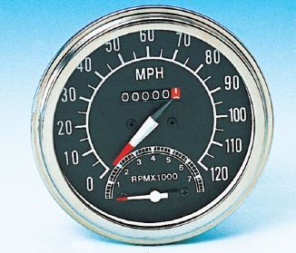 Zodiac Z169189 4.5" Tank Mount KPH Speedometer w/Tachometer Chrome for Big Twin 36-95E