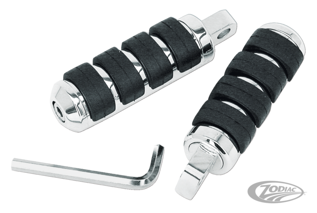 Zodiac Z361052 ISO Style Pegs w/Male Mounts for Front on Softail/Dyna/Sportster 91-Up/FXE 86-Up/FXR 82-Up & Rear on Fatboy/Heritage/FLT/FLHR (Pair)