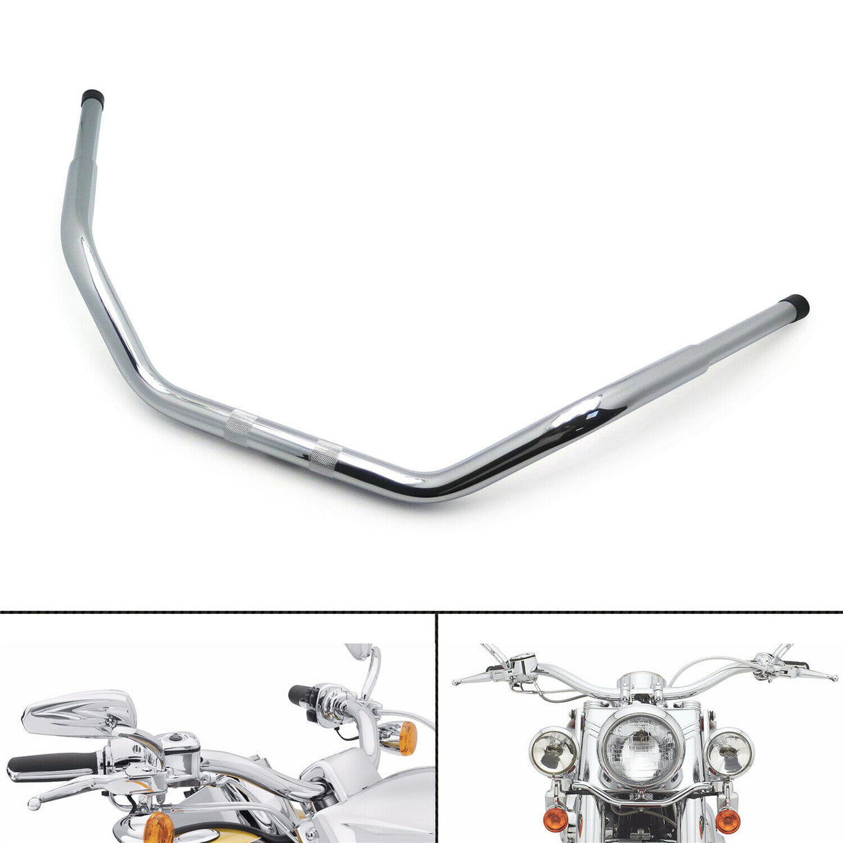 FatBar Handlebar ZHH137 Chrome Fatboy Style 1 1/4" Bar with 1 1/4" Riser Clamp Area Fits 82-20 H-D (Exc TBW & 1988-11 Springer Models)