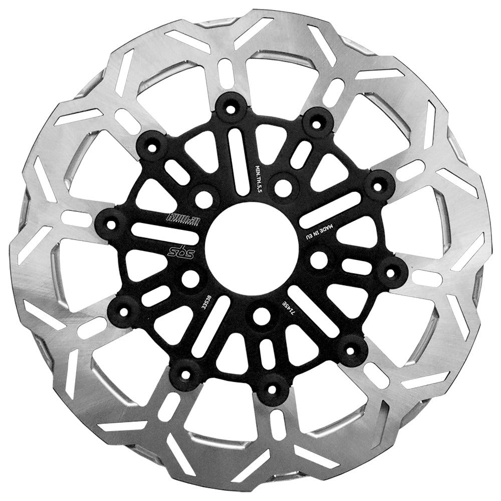 Kodlin KM-K7143E 11.8" Front 10-Spoke Disc Rotor Polished Band & Black Carrier for Harley-Davidson Dyna 06-17/Softail 15-Up/Sportster 14-21 & some Touring 08-Up