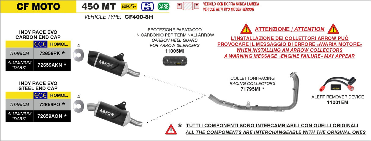 Arrow 71795MI Stainless Steel Racing Collectors for CF Moto 450 MT 25-Up