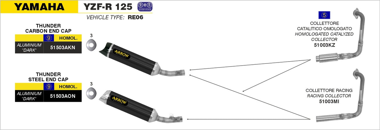 Arrow 51003MI Racing Collector Pipe for Yamaha YZF-R 125 08-13