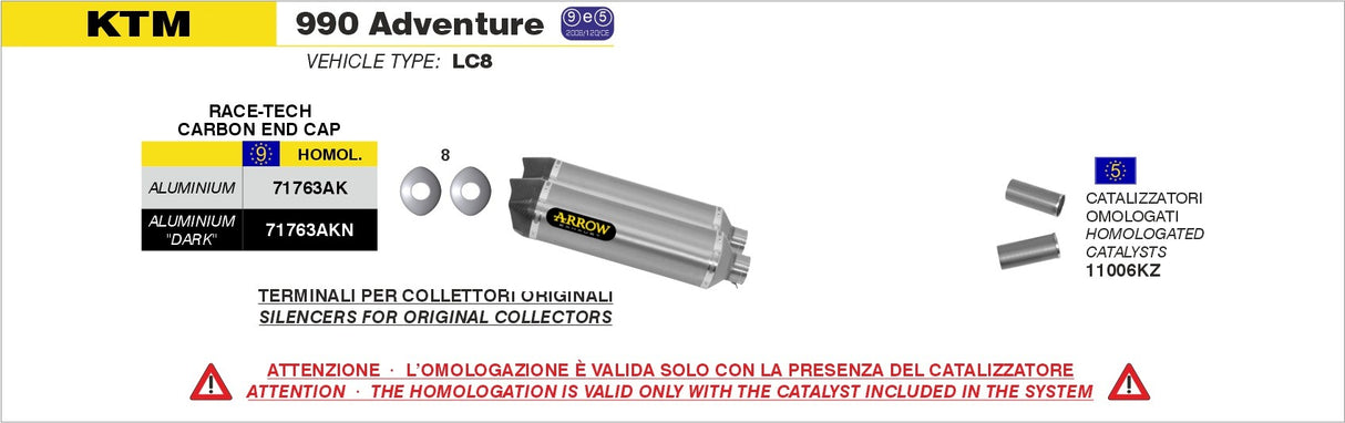 Arrow 71763AK Race-Tech Aluminium Slip-On Mufflers w/Carbon End Cap for KTM 990 Adventure 06-14/990 SMT 09-13