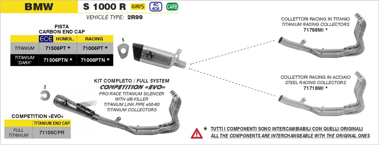Arrow 71100CPR Competition EVO Titanium Full Exhaust System w/Pro-Race Muffler & Titanium End Cap for BMW S 1000 R 21-24
