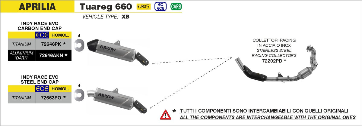 Arrow 72646PK Indy Race Evo Titanium Slip-On Muffler w/Carbon End Cap for Aprilia Tuareg 660 22-Up