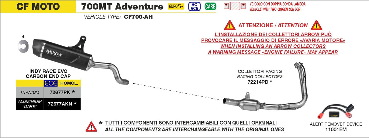 Arrow 72214PD Stainless Steel Racing Collectors for CF Moto 700MT Adventure 25-Up