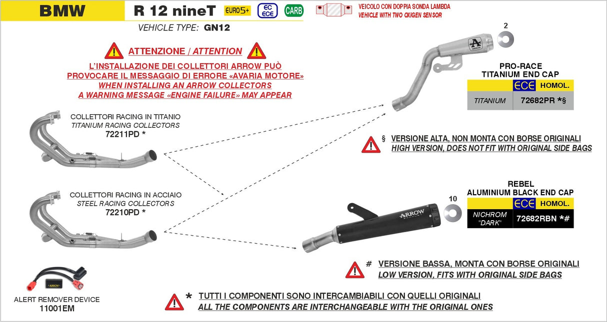 Arrow 72210PD Stainless Steel Racing Collectors for BMW R 12 G/S 25-Up/R 12 nineT 24-Up