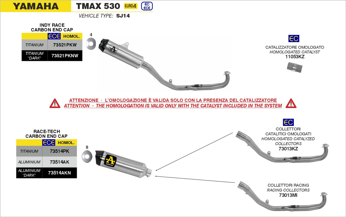 Arrow 73013MI Stainless Steel Racing Collectors for Yamaha TMAX 530 17-19/TMAX 560 20-24