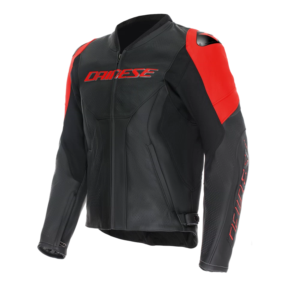 Dainese Racing 5 Black/Black/Fluro Red Perforated Leather Jacket