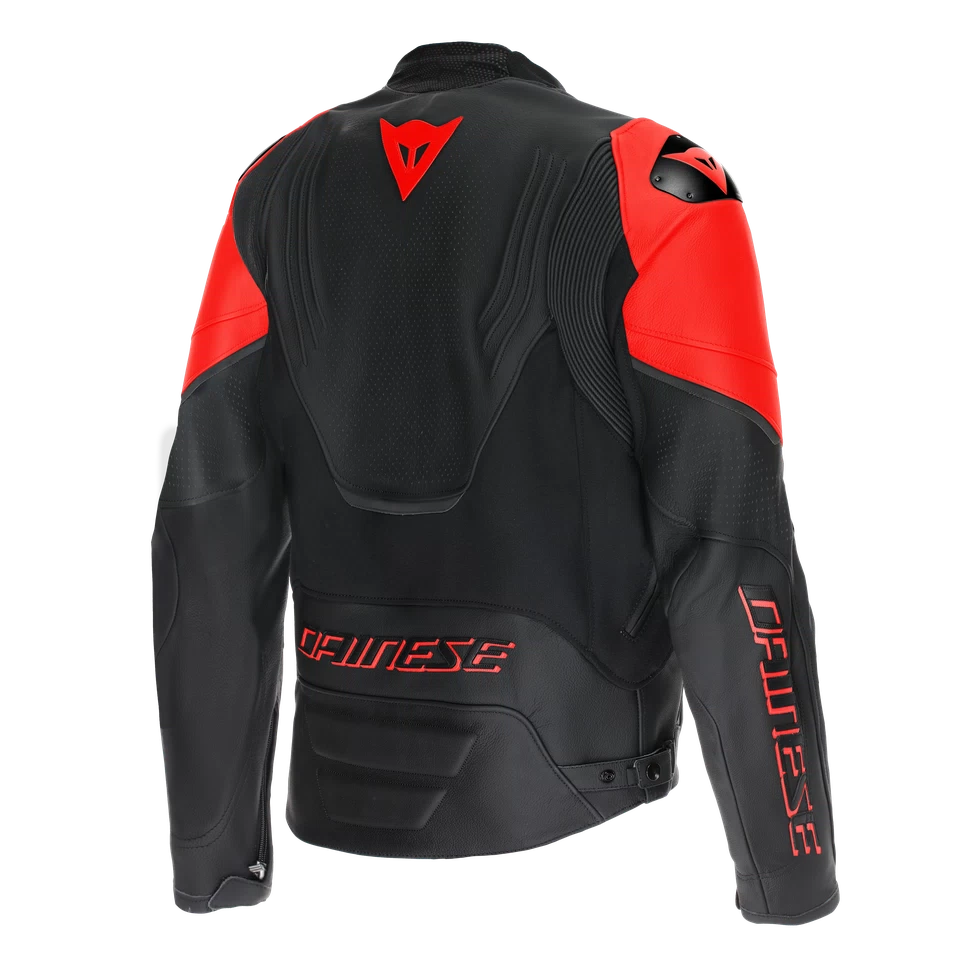 Dainese Racing 5 Black/Black/Fluro Red Perforated Leather Jacket