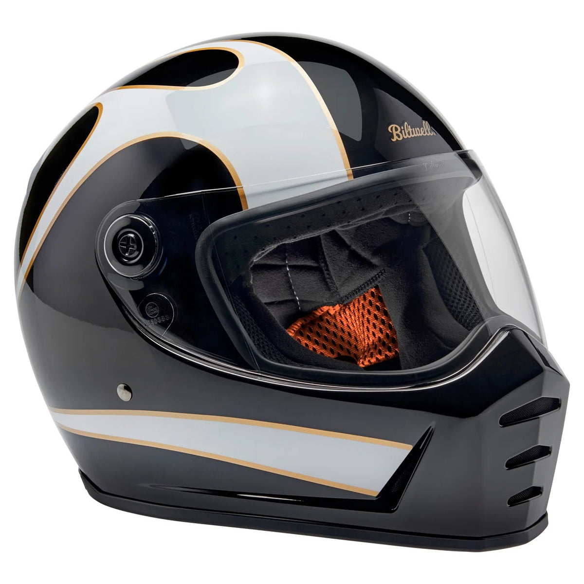 Biltwell Lane Splitter Gloss Black/White Flames Helmet
