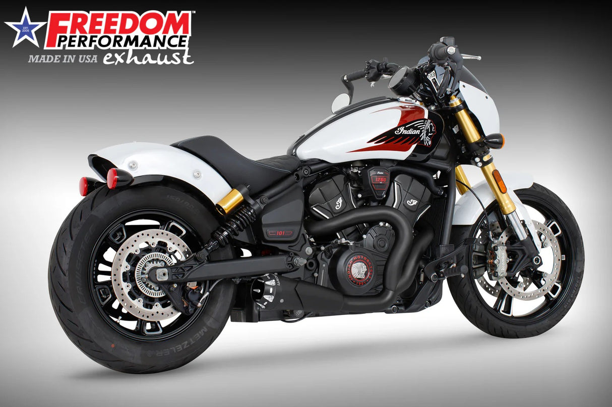 Freedom Performance FPE-IN00687 American Outlaw Shorty 2-1 Exhaust Black w/Black End Cap for Indian Scout 25-Up