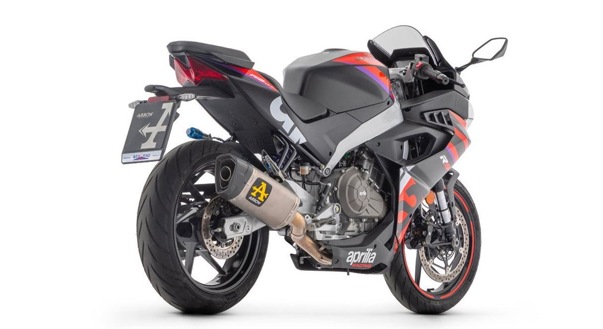 Arrow 71068PT Pista Stainless Steel Full Exhaust System w/Titanium Muffler & Carbon End Cap for Aprilia RS 457 24-Up