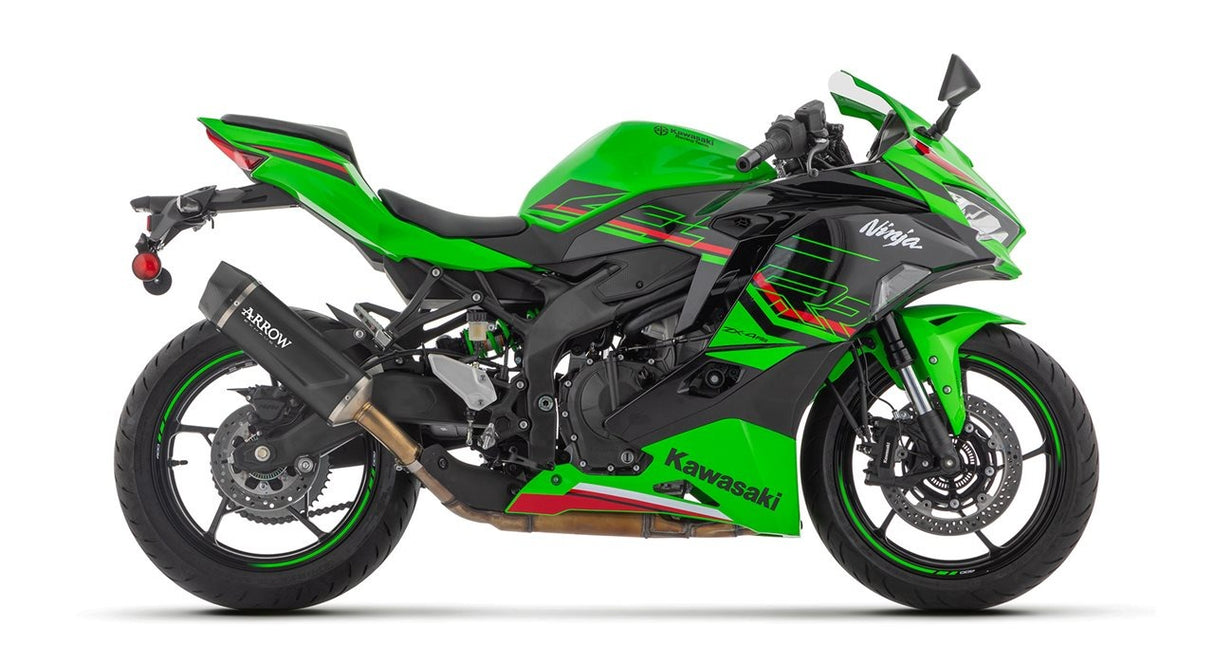 Arrow 71963AKN Indy Race Evo Aluminium Dark Slip-On Muffler w/Carbon End Cap for Kawasaki ZX-4R 24-Up