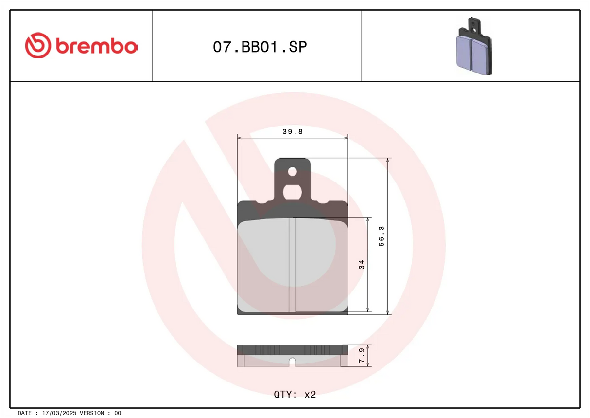 Brembo B-07BB01SP Road (SP) Sintered Rear Brake Pad (07BB01.SP)