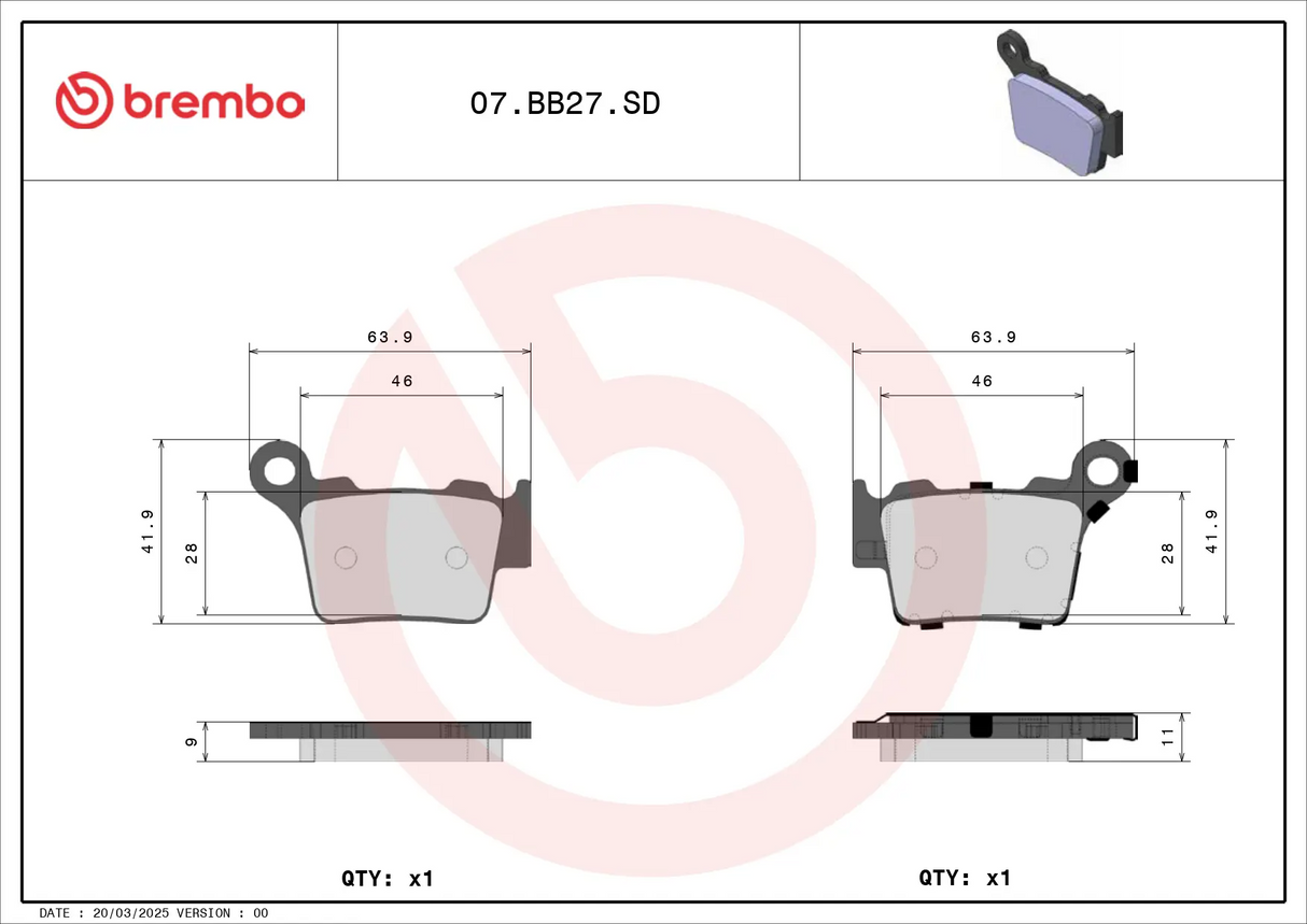 Brembo B-07BB27SD Off Road (SD) Sintered Rear Brake Pad (07BB27.SD)