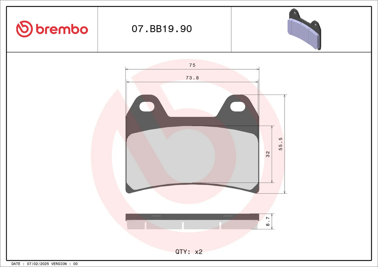 Brembo B-07BB1990 Genuine (90) Sintered Front Brake Pad (07BB19.90)