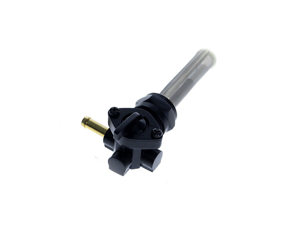 RSS BAI-03-0040L-BLK Fuel Tap/Petcock w/22mm Thread w/5/16" Forward Facing Fuel Outlet Black for Harley-Davidson Softail 84-06/Dyna 91-06/FXR 82-94/Touring 88-06/Sportster 75-06/4 Speed Big Twin 75-86