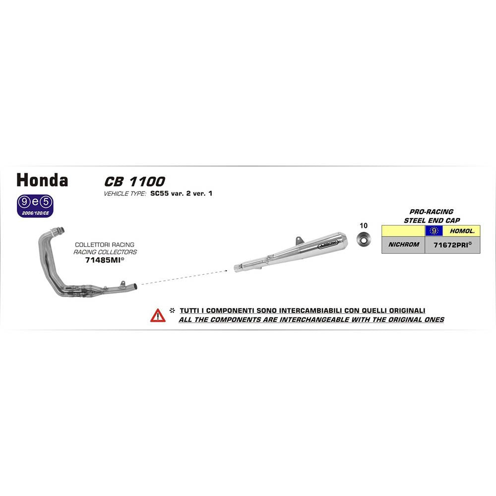 Arrow 71672PRI Pro-Race Nichrom Slip-On Muffler w/Steel End Cap for Honda CB1100 13-16