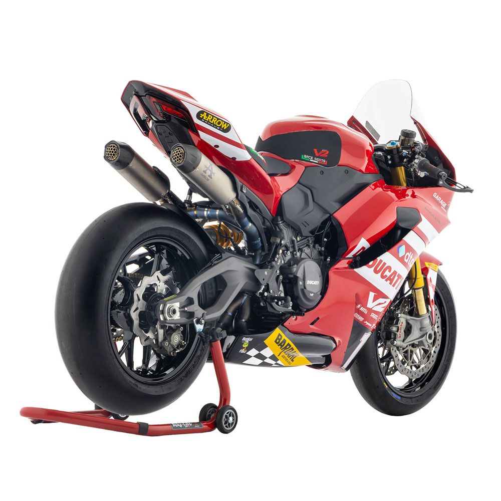 Arrow 71266CP Competition Titanium Half Exhaust System w/Round-Sil Dual Titanium Muffler & Carbon End Cap for Ducati Panigale V2/Panigale/StreetFighter V2/StreetFighter V2S 25-Up