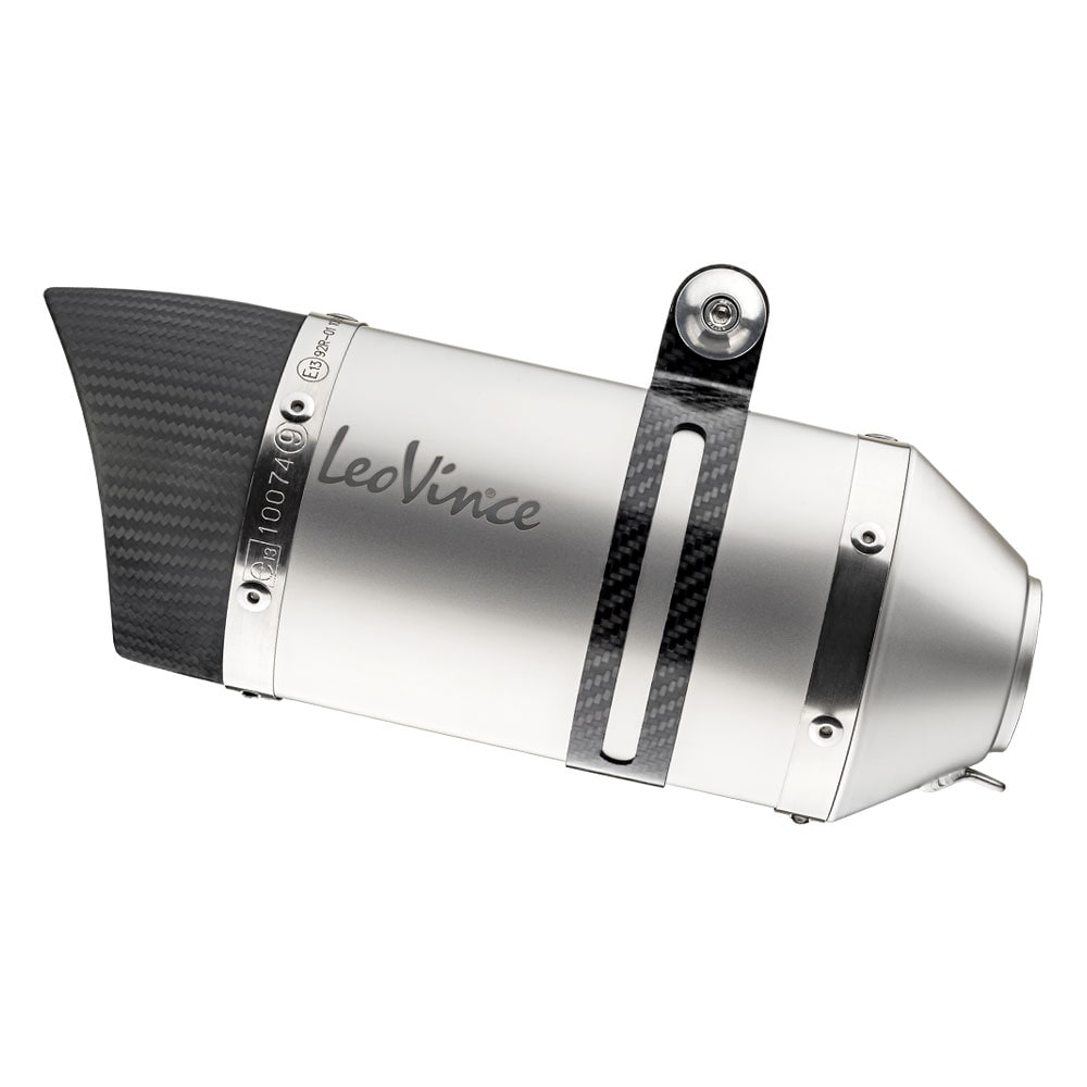 LeoVince LVSO14257E LV Pro Stainless Steel Slip-On Muffler w/Shark Cut Carbon End Cap for Yamaha YZF-R3/MT-03 18-20