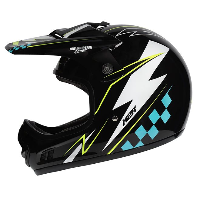 M2R MX2 JR Lightning PC-3 Hi-Vis/White/Blue Youth Helmet