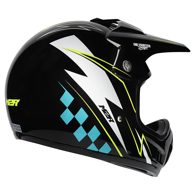 M2R MX2 JR Lightning PC-3 Hi-Vis/White/Blue Youth Helmet