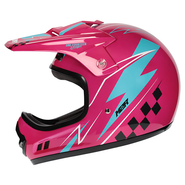 M2R MX2 JR Lightning PC-7 White/Blue/Pink Youth Helmet