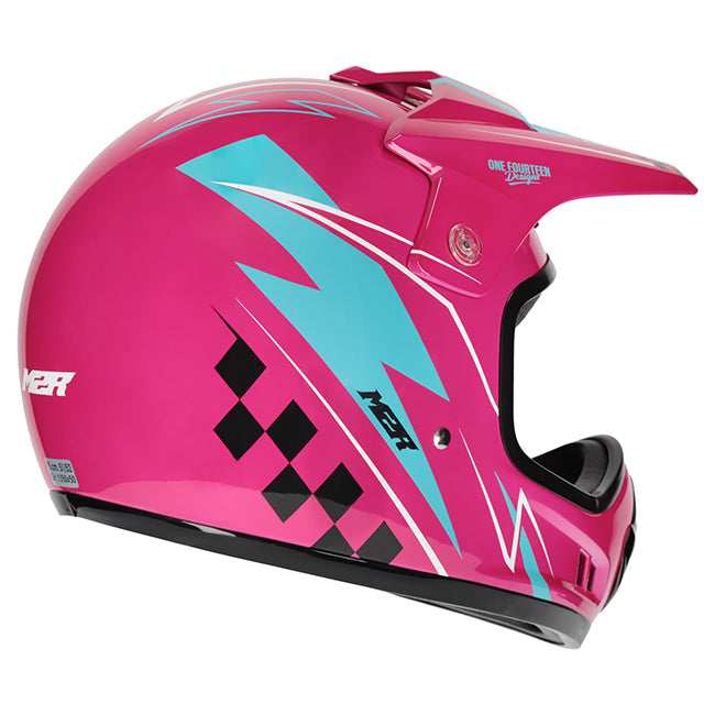 M2R MX2 JR Lightning PC-7 White/Blue/Pink Youth Helmet